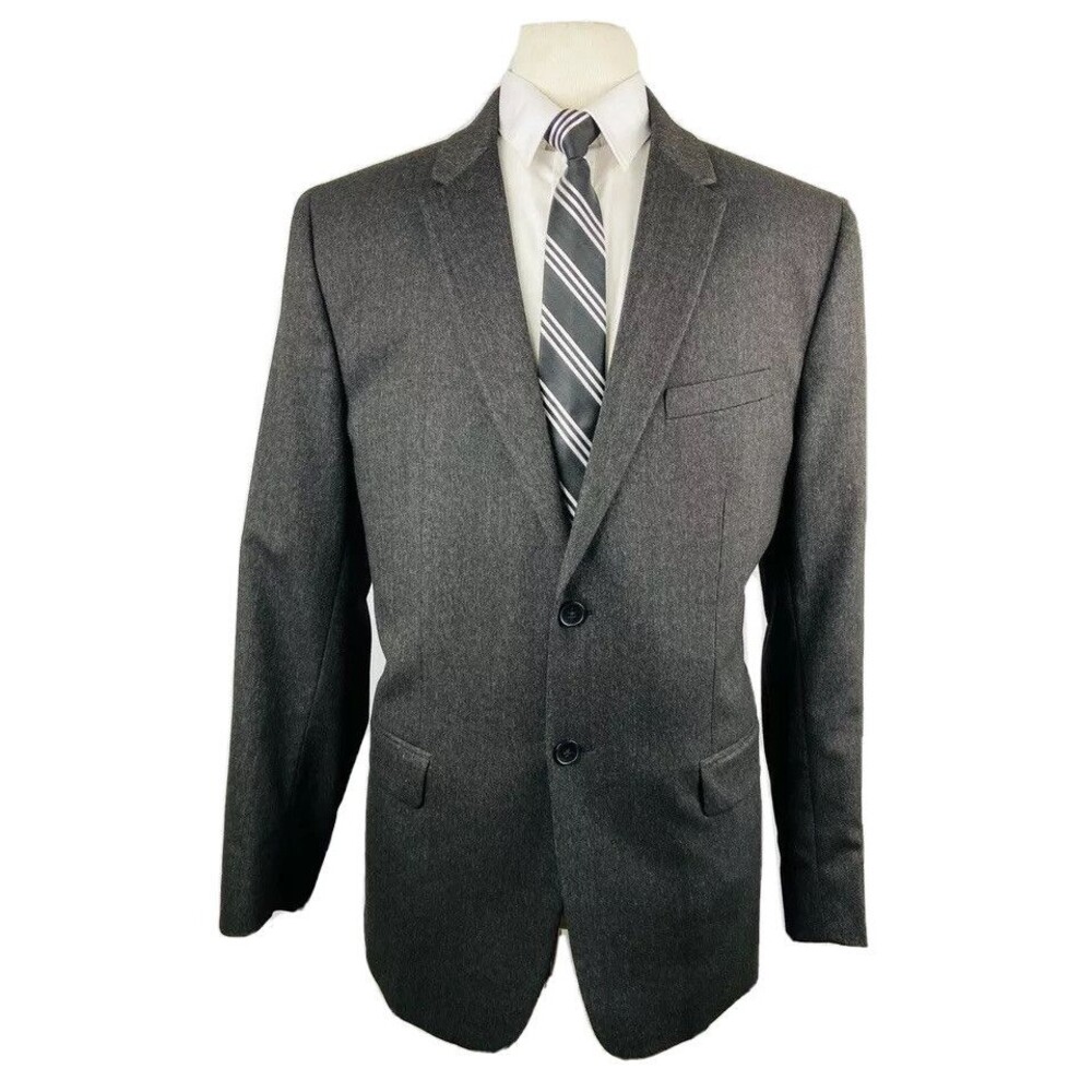 CALVIN KLEIN Mens 44R Gray Herringbone Slim Soft Blazer Sport Coat Suit Jacket